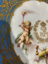 A French blue ground S&egrave;vres style t&ecirc;te-&agrave;-t&ecirc;te two-persons tea service, 19th C.