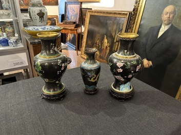 Nine Chinese cloisonn&eacute; vases and a covered bowl, 20th C.