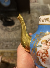 A French blue ground S&egrave;vres style t&ecirc;te-&agrave;-t&ecirc;te two-persons tea service, 19th C.