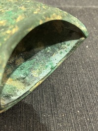 A Chinese bronze 'bianhu' vase and a 'zhong' bell, possibly Han and Western Zhou Dynasty