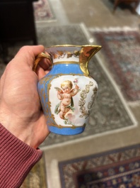 A French blue ground S&egrave;vres style t&ecirc;te-&agrave;-t&ecirc;te two-persons tea service, 19th C.