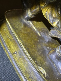 A Sino-Tibetan gilt bronze 'Mahakala' sculpture with polychrome design, 19th/20th C.