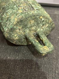 A Chinese bronze 'bianhu' vase and a 'zhong' bell, possibly Han and Western Zhou Dynasty