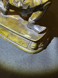 A Sino-Tibetan gilt bronze 'Mahakala' sculpture with polychrome design, 19th/20th C.