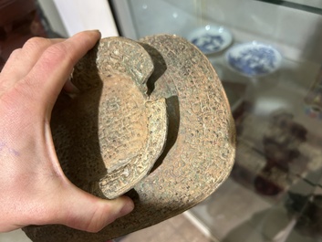 Two Chinese ritual bronze 'ding' and 'gui' food containers, possibly Warring States Period