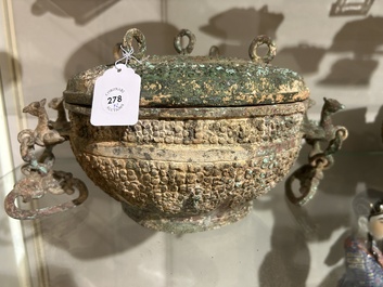 Two Chinese ritual bronze 'ding' and 'gui' food containers, possibly Warring States Period