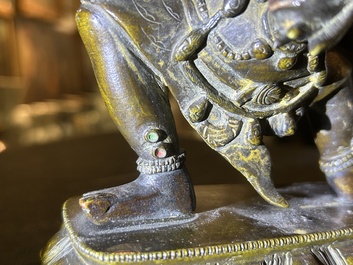 A Sino-Tibetan gilt bronze 'Mahakala' sculpture with polychrome design, 19th/20th C.