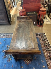 A Chinese wooden altar cabinet ('jia tang gui') with openworked ends, Guangdong/Fujian, late Qing/Republic
