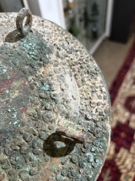 Two Chinese ritual bronze 'ding' and 'gui' food containers, possibly Warring States Period