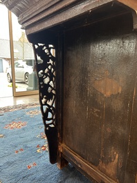 A Chinese wooden altar cabinet ('jia tang gui') with openworked ends, Guangdong/Fujian, late Qing/Republic