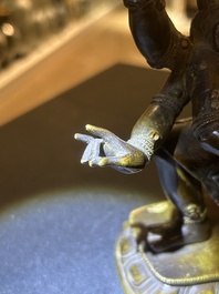 A Sino-Tibetan gilt bronze 'Mahakala' sculpture with polychrome design, 19th/20th C.