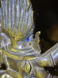 A Sino-Tibetan gilt bronze 'Mahakala' sculpture with polychrome design, 19th/20th C.
