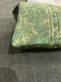 A Chinese bronze 'bianhu' vase and a 'zhong' bell, possibly Han and Western Zhou Dynasty