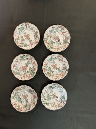 Six Chinese famille verte 'Kylin' saucers and four cups, Kangxi