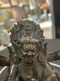 A Sino-Tibetan gilt bronze 'Mahakala' sculpture with polychrome design, 19th/20th C.
