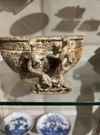 Two Chinese ritual bronze 'ding' and 'gui' food containers, possibly Warring States Period