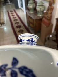 Five Chinese blue and white jars and vases with floral design and figures in a landscape, 19th/20th C.