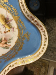 A French blue ground S&egrave;vres style t&ecirc;te-&agrave;-t&ecirc;te two-persons tea service, 19th C.