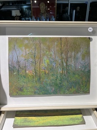 Rodolphe De Saegher (1871-1941): Summer landscape with trees, pastel on paper