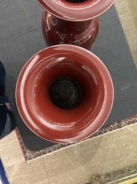 Four Chinese monochrome oxblood-glazed vases, 20th C.