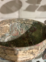 Two Chinese ritual bronze 'ding' and 'gui' food containers, possibly Warring States Period