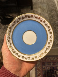 A French blue ground S&egrave;vres style t&ecirc;te-&agrave;-t&ecirc;te two-persons tea service, 19th C.