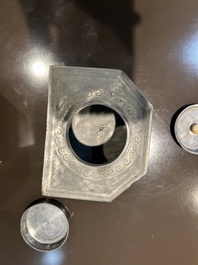 A Chinese Canton lacquer tea box with two pewter tea caddies, 19th C.