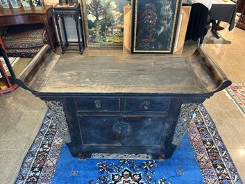 A Chinese wooden altar cabinet ('jia tang gui') with openworked ends, Guangdong/Fujian, late Qing/Republic