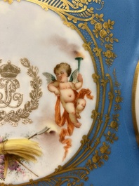 A French blue ground S&egrave;vres style t&ecirc;te-&agrave;-t&ecirc;te two-persons tea service, 19th C.