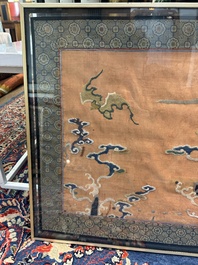 A Chinese embroidered silk 'carp' panel, 19th C.