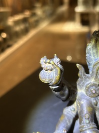 A Sino-Tibetan gilt bronze 'Mahakala' sculpture with polychrome design, 19th/20th C.