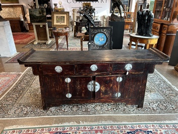 A Chinese brass mounted wooden sideboard, Shanxi, late Qing