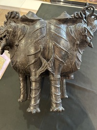 A Chinese bronze 'three luduan' tripod censer, 17th/18th C.