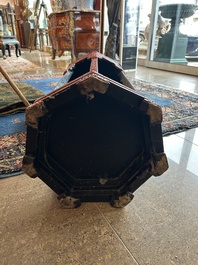 A Chinese five-piece red lacquer throne ensemble with dragons in imperial Qianlong style, 20th C.
