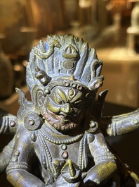 A Sino-Tibetan gilt bronze 'Mahakala' sculpture with polychrome design, 19th/20th C.