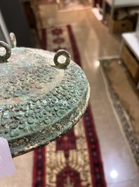 Two Chinese ritual bronze 'ding' and 'gui' food containers, possibly Warring States Period