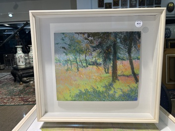 Rodolphe De Saegher (1871-1941): Summer landscape with trees, pastel on paper