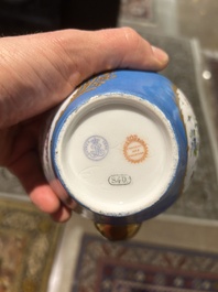 A French blue ground S&egrave;vres style t&ecirc;te-&agrave;-t&ecirc;te two-persons tea service, 19th C.