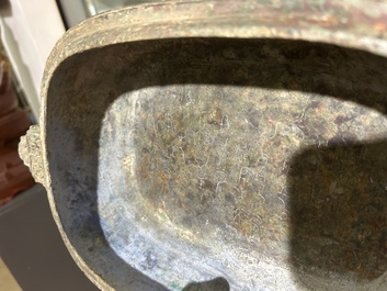 Two Chinese ritual bronze 'ding' and 'gui' food containers, possibly Warring States Period