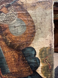 School van Cusco, Peru: Een engel met een haakbus en een engel met een fluit, olie op doek, 18de eeuw