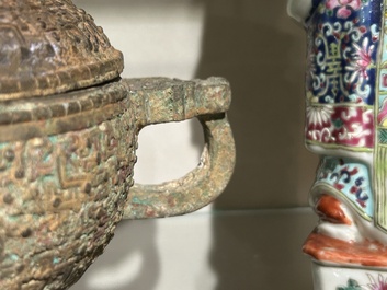 Two Chinese ritual bronze 'ding' and 'gui' food containers, possibly Warring States Period
