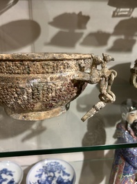 Two Chinese ritual bronze 'ding' and 'gui' food containers, possibly Warring States Period