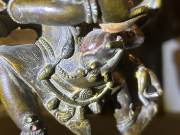 A Sino-Tibetan gilt bronze 'Mahakala' sculpture with polychrome design, 19th/20th C.