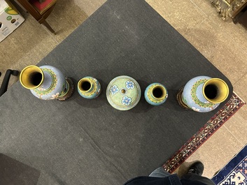 Nine Chinese cloisonn&eacute; vases and a covered bowl, 20th C.