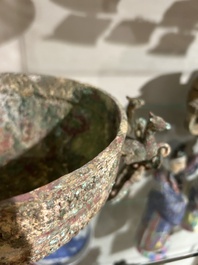 Two Chinese ritual bronze 'ding' and 'gui' food containers, possibly Warring States Period