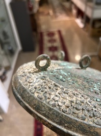 Two Chinese ritual bronze 'ding' and 'gui' food containers, possibly Warring States Period