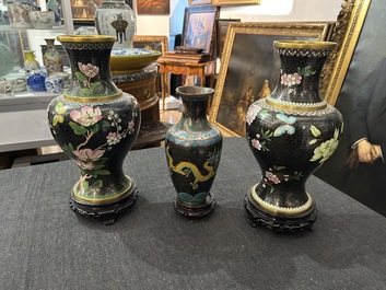 Nine Chinese cloisonn&eacute; vases and a covered bowl, 20th C.