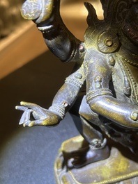 A Sino-Tibetan gilt bronze 'Mahakala' sculpture with polychrome design, 19th/20th C.