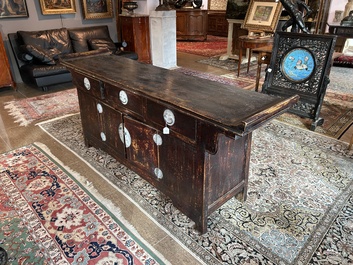 A Chinese brass mounted wooden sideboard, Shanxi, late Qing