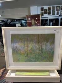 Rodolphe De Saegher (1871-1941): Summer landscape with trees, pastel on paper